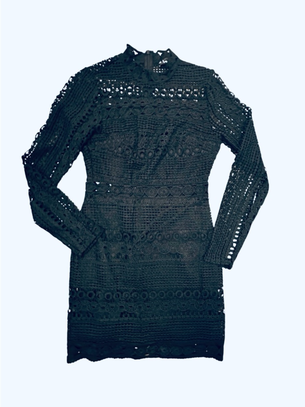 Lulus Full-Hearted Black Crochet Lace Long Sleeve Sheath Dress Bodycon S - Picture 5 of 13
